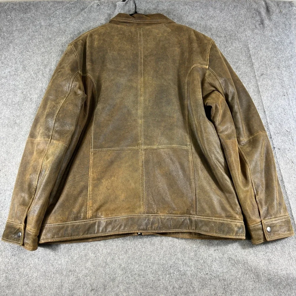 Overland Memphis Moto Leather Jacket Mens 2XL Brown La Marque Quilted Full Zip